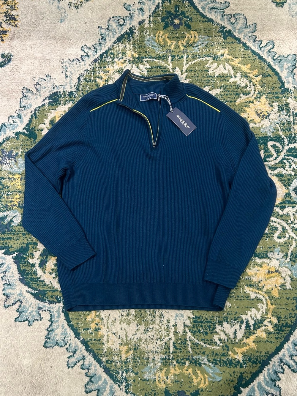 NEW $198 Vineyard Vines Mens XL Merino wool Ribbed Quarter-Zip Sweater pullover